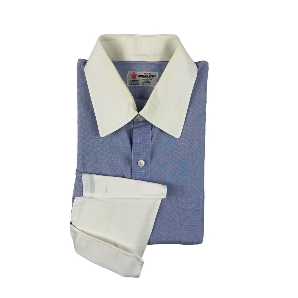 Turnbull & Asser Mens XL Blue White French Cuff Cotton Button Front Dress Shirt